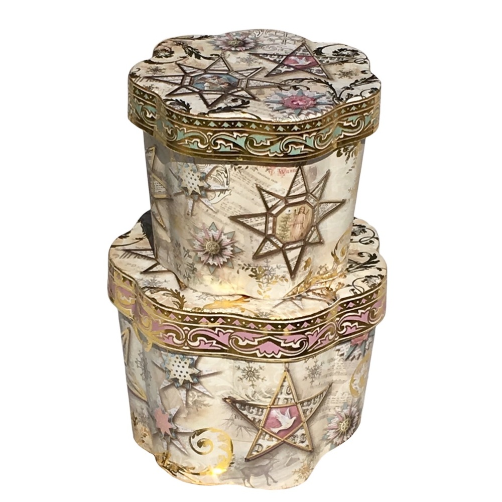 Punch Studio Victorian Christmas Embellished Fluted Nesting Boxes (99163), 2 ct